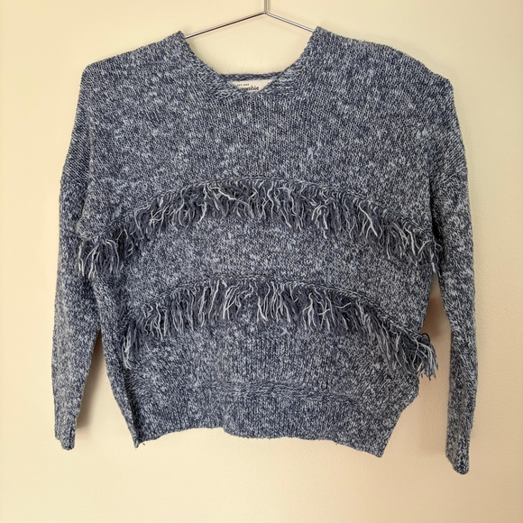 Abercrombie Kids Blue Marled Fringe Hooded Sweater Size 7/8 Boho Festival - Picture 2 of 7